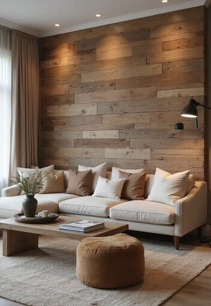 50 Accent Wall Ideas for Living Rooms That Instantly Transform Your Space - 1. Reclaimed Wood Charm
