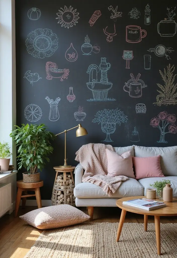 50 Accent Wall Ideas for Living Rooms That Instantly Transform Your Space - 10. Chalkboard Walls
