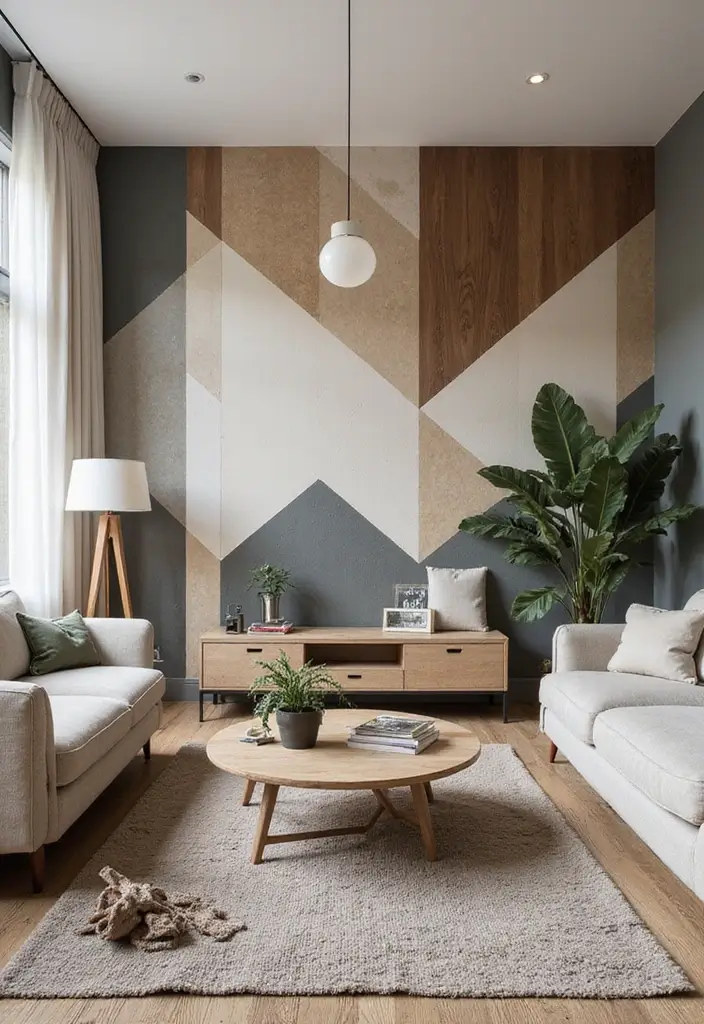 50 Accent Wall Ideas for Living Rooms That Instantly Transform Your Space - 11. Geometric Shapes