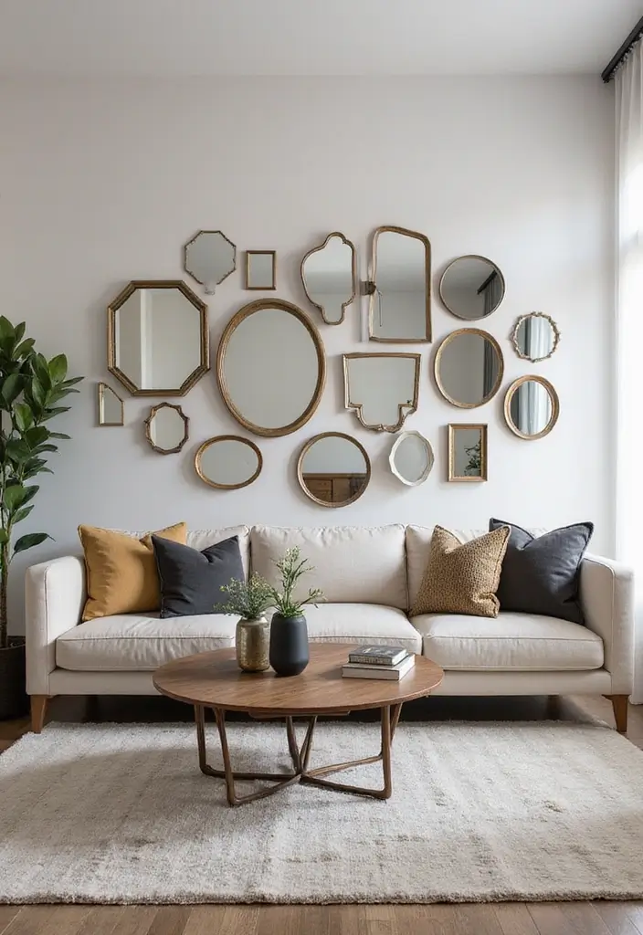 50 Accent Wall Ideas for Living Rooms That Instantly Transform Your Space - 13. Mirrors to Reflect Style