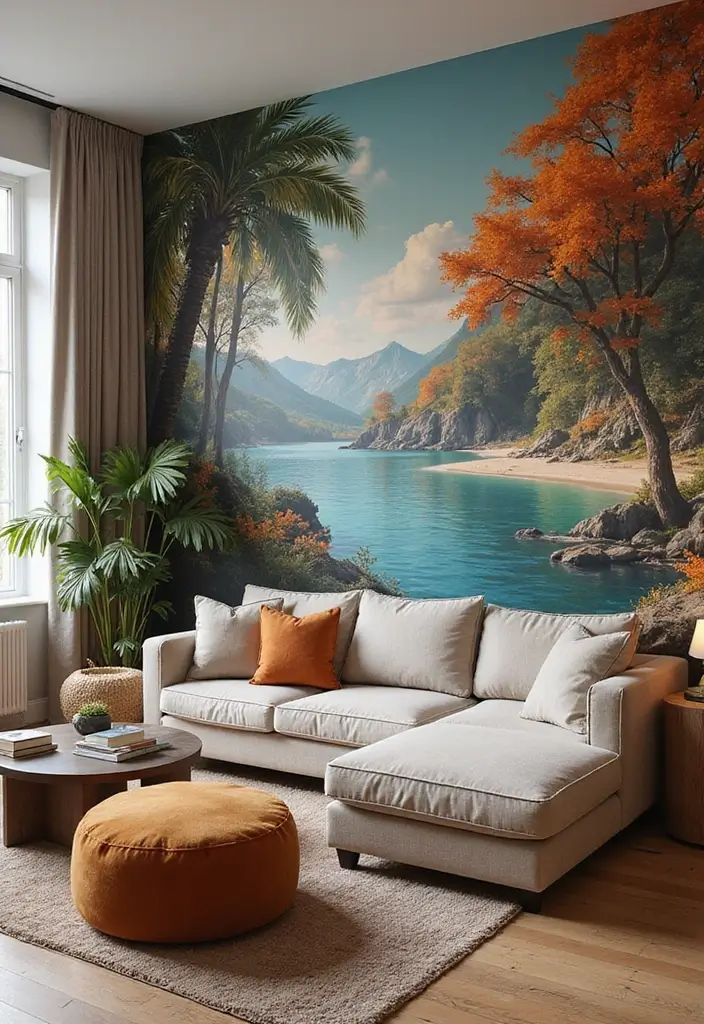 50 Accent Wall Ideas for Living Rooms That Instantly Transform Your Space - 16. Artistic Mural
