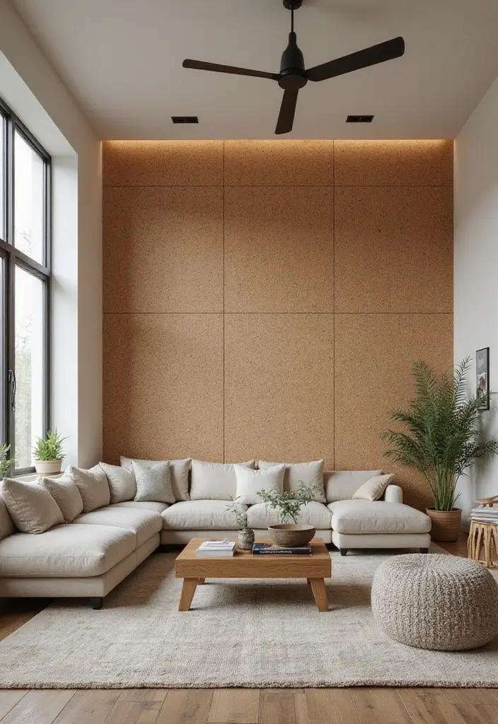 50 Accent Wall Ideas for Living Rooms That Instantly Transform Your Space - 19. Cork Wall Tiles