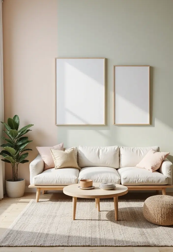50 Accent Wall Ideas for Living Rooms That Instantly Transform Your Space - 23. Soft Pastels
