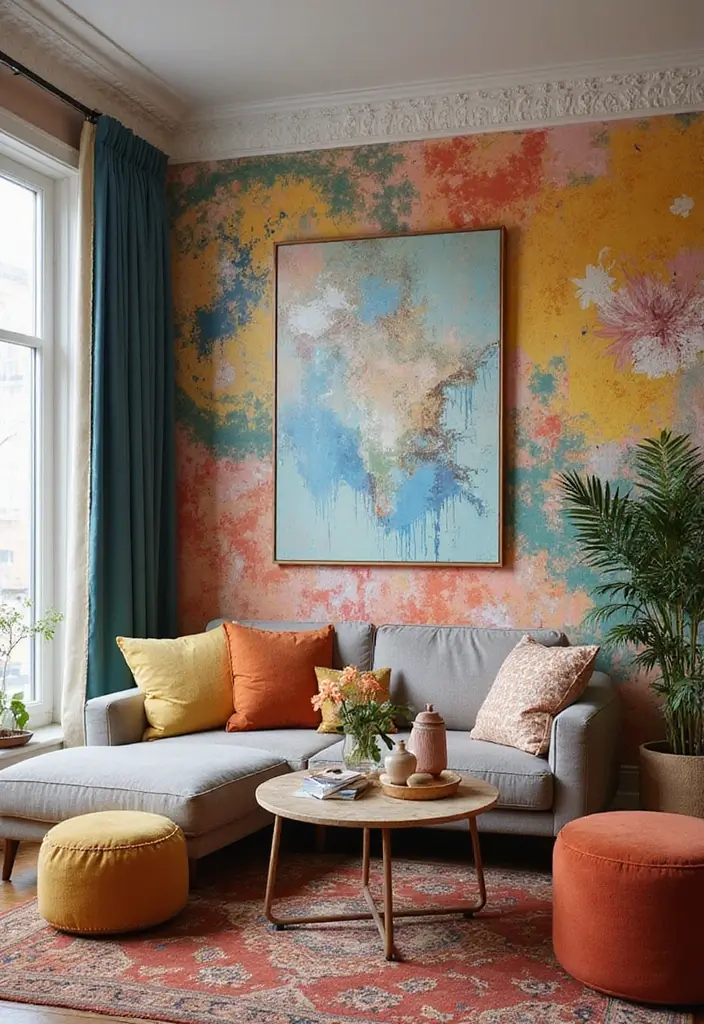 50 Accent Wall Ideas for Living Rooms That Instantly Transform Your Space - 24. Hand-Painted Designs