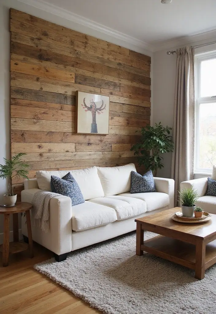 50 Accent Wall Ideas for Living Rooms That Instantly Transform Your Space - 26. Upcycled Pallet Wall