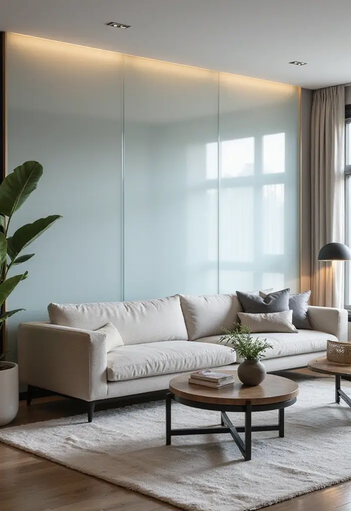50 Accent Wall Ideas for Living Rooms That Instantly Transform Your Space - 27. Frosted Glass Panels