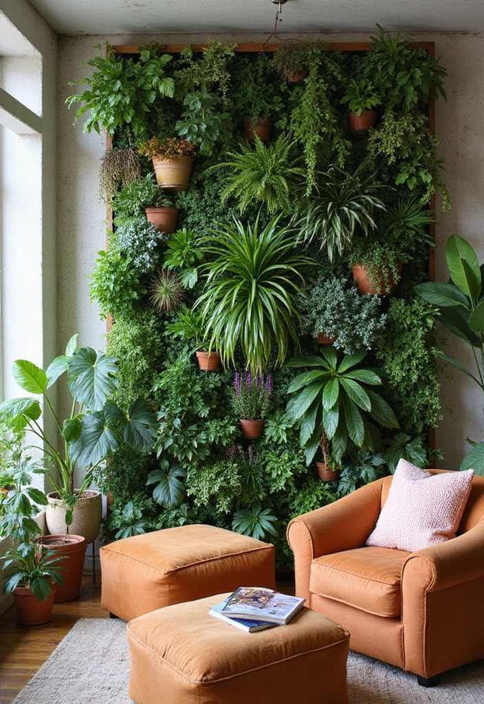 50 Accent Wall Ideas for Living Rooms That Instantly Transform Your Space - 3. Vertical Garden Wall