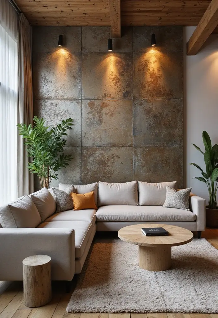 50 Accent Wall Ideas for Living Rooms That Instantly Transform Your Space - 36. Modern Metal Accents