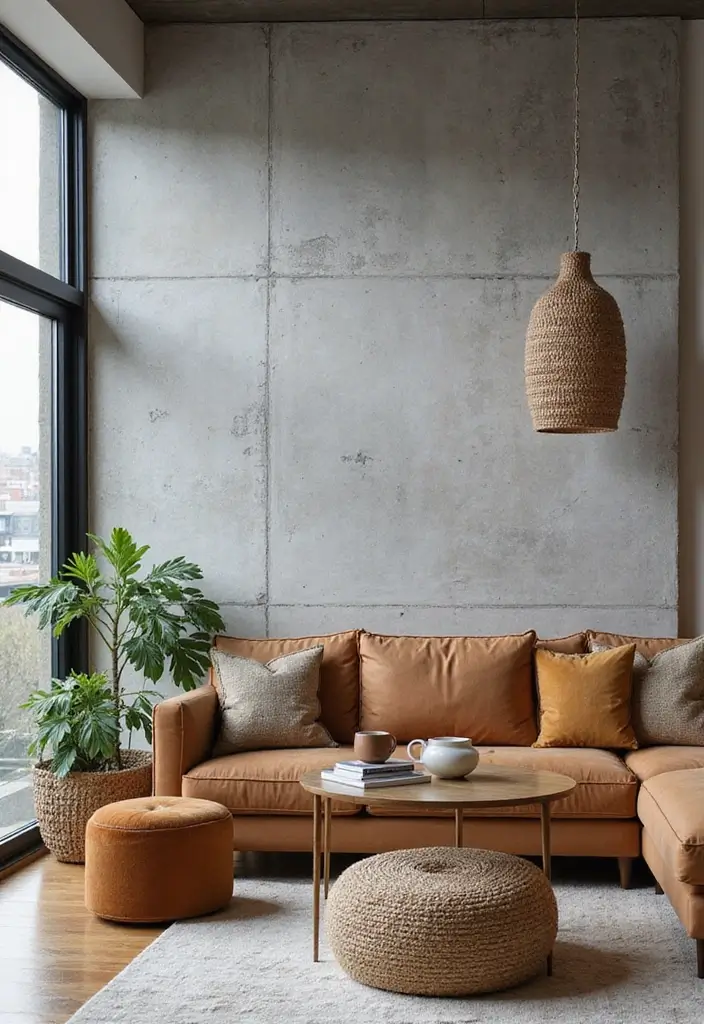 50 Accent Wall Ideas for Living Rooms That Instantly Transform Your Space - 42. Textured Concrete Finishes