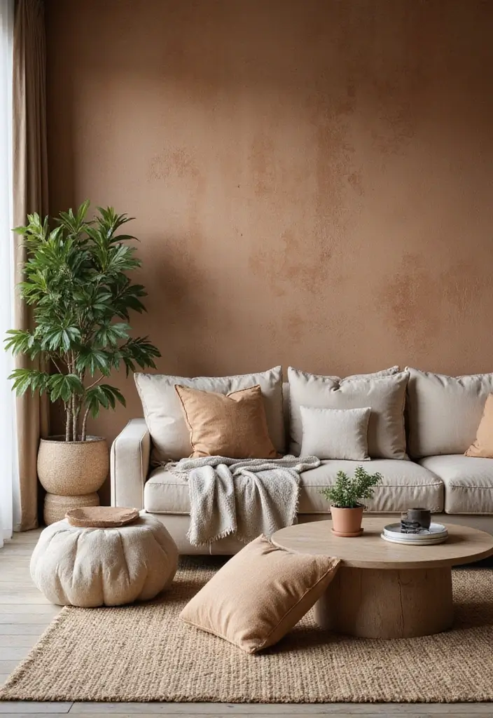 50 Accent Wall Ideas for Living Rooms That Instantly Transform Your Space - 50. Earthy Tones and Textures