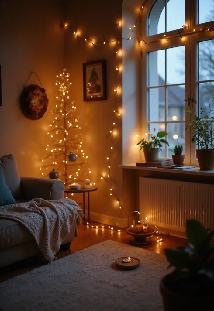 50 Aesthetic Living Room Ideas That You’ll Want to Try Right Now 12 50 Aesthetic Living Room Ideas That You’ll Want to Try Right Now - 12. Soft Lighting with Fairy Lights