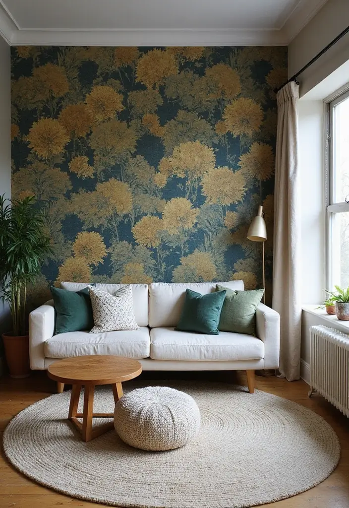 50 Aesthetic Living Room Ideas That You’ll Want to Try Right Now 29 50 Aesthetic Living Room Ideas That You’ll Want to Try Right Now - 27. Accent Walls with Bold Wallpaper
