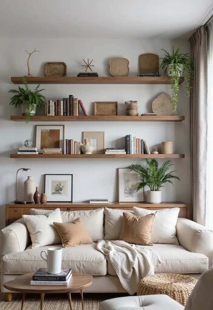 50 Aesthetic Living Room Ideas That You’ll Want to Try Right Now 32 50 Aesthetic Living Room Ideas That You’ll Want to Try Right Now - 30. Open Shelving Displays