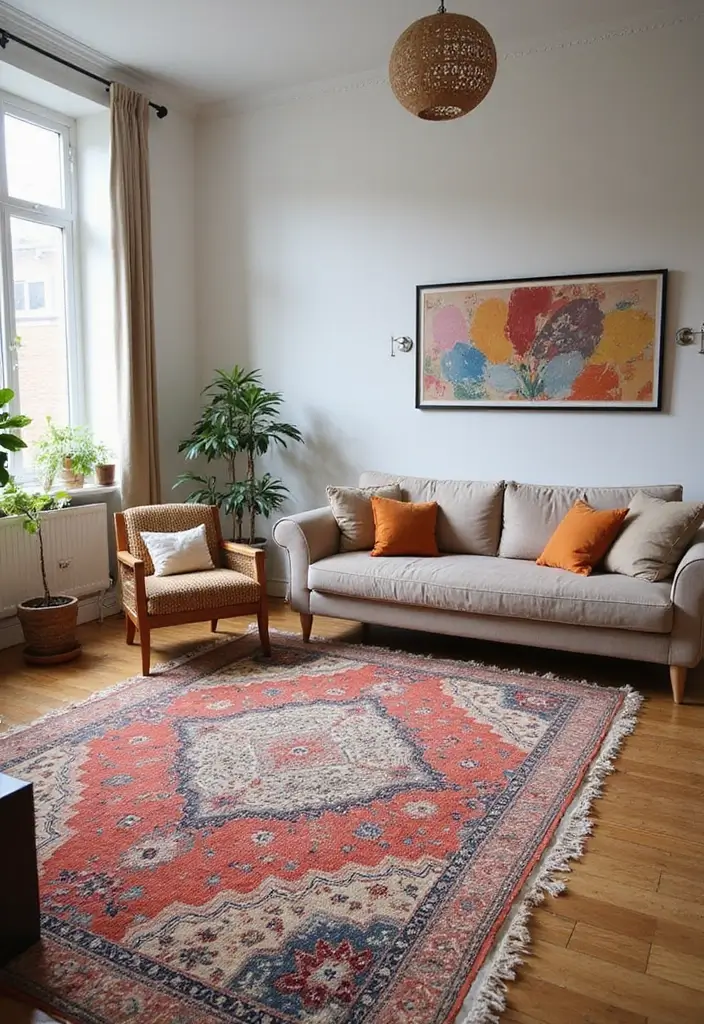50 Aesthetic Living Room Ideas That You’ll Want to Try Right Now 51 50 Aesthetic Living Room Ideas That You’ll Want to Try Right Now - 47. Colorful Area Rugs