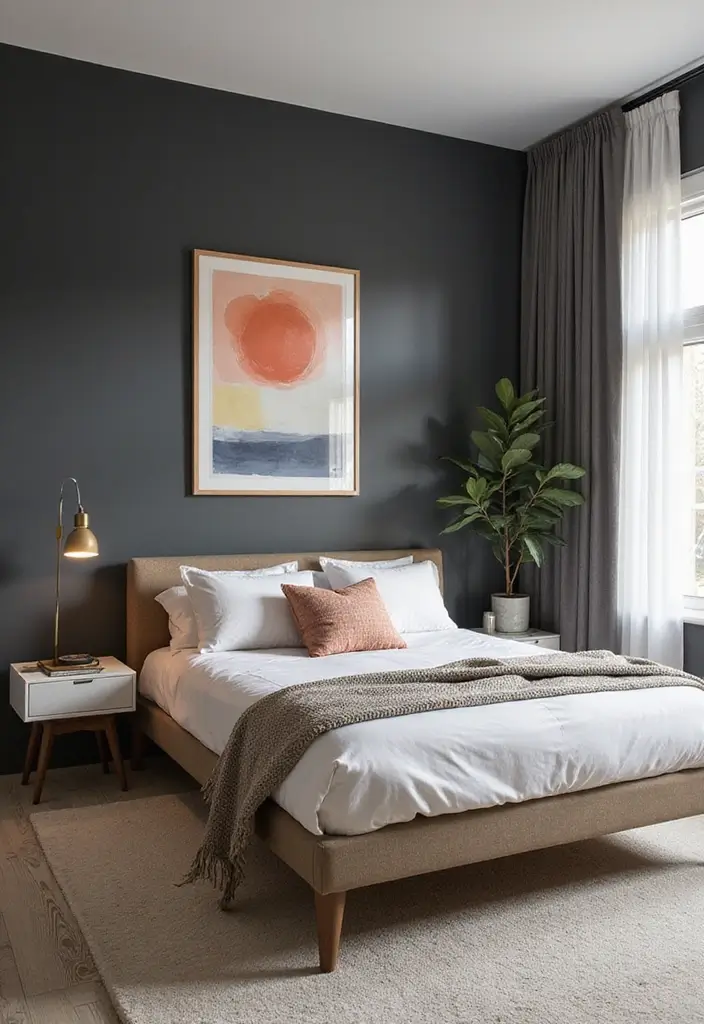 50 Beautiful Paint Colors for Bedroom Walls That Create a Relaxing Vibe 13 50 Beautiful Paint Colors for Bedroom Walls That Create a Relaxing Vibe - 13. Light Charcoal