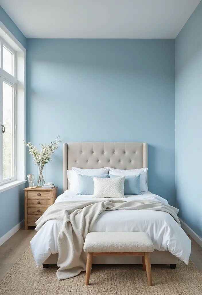 50 Beautiful Paint Colors for Bedroom Walls That Create a Relaxing Vibe 3 50 Beautiful Paint Colors for Bedroom Walls That Create a Relaxing Vibe - 3. Cool Sky Blue