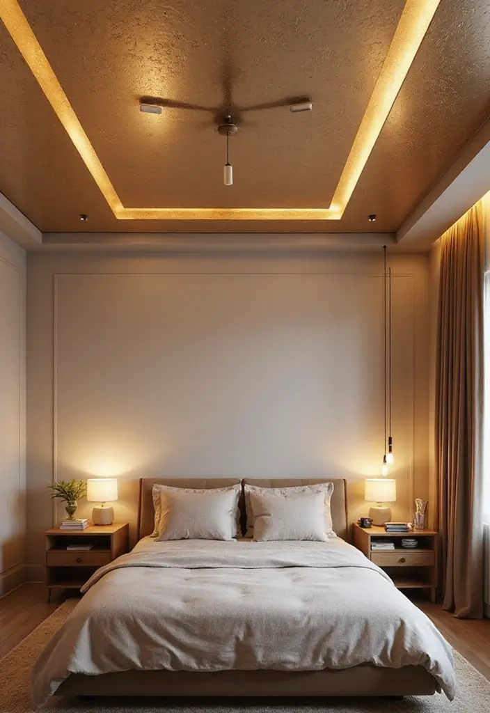 50 Bedroom Ceiling Design Ideas Perfect for a Stylish Fall Refresh 26 50 Bedroom Ceiling Design Ideas Perfect for a Stylish Fall Refresh - 24. Warm Metallic Accents