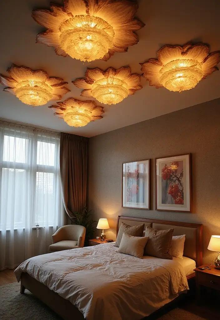 50 Bedroom Ceiling Design Ideas Perfect for a Stylish Fall Refresh 29 50 Bedroom Ceiling Design Ideas Perfect for a Stylish Fall Refresh - 27. Artistic Ceiling Lights