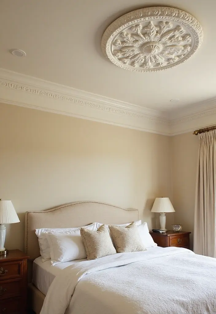 50 Bedroom Ceiling Design Ideas Perfect for a Stylish Fall Refresh 31 50 Bedroom Ceiling Design Ideas Perfect for a Stylish Fall Refresh - 29. Ceiling Medallions