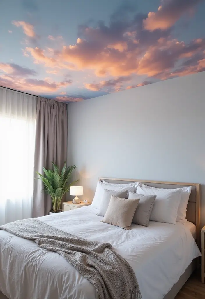 50 Bedroom Ceiling Design Ideas Perfect for a Stylish Fall Refresh 6 50 Bedroom Ceiling Design Ideas Perfect for a Stylish Fall Refresh - 6. Painted Sky Mural