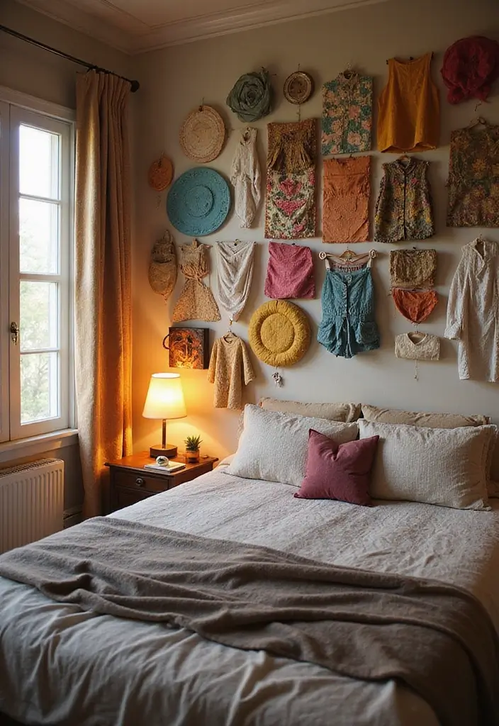 50 Bedroom Decor Ideas to Upgrade Your Room Without a Full Makeover 44 50 Bedroom Decor Ideas to Upgrade Your Room Without a Full Makeover - 40. Upcycled Fabric Wall Art