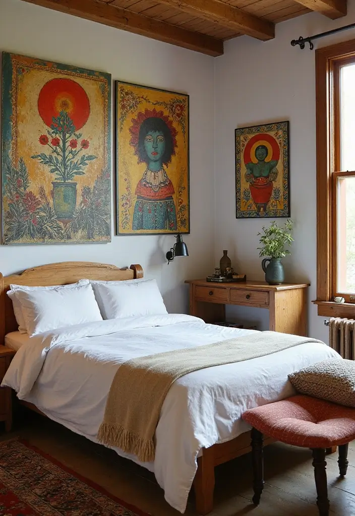 50 Bedroom Wall Poster Ideas for a Personal and Stylish Touch 22 50 Bedroom Wall Poster Ideas for a Personal and Stylish Touch - 20. Folk Art
