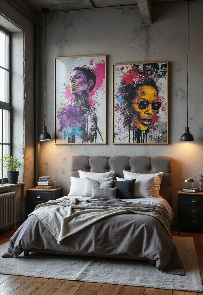 50 Bedroom Wall Poster Ideas for a Personal and Stylish Touch 52 50 Bedroom Wall Poster Ideas for a Personal and Stylish Touch - 48. Urban Art