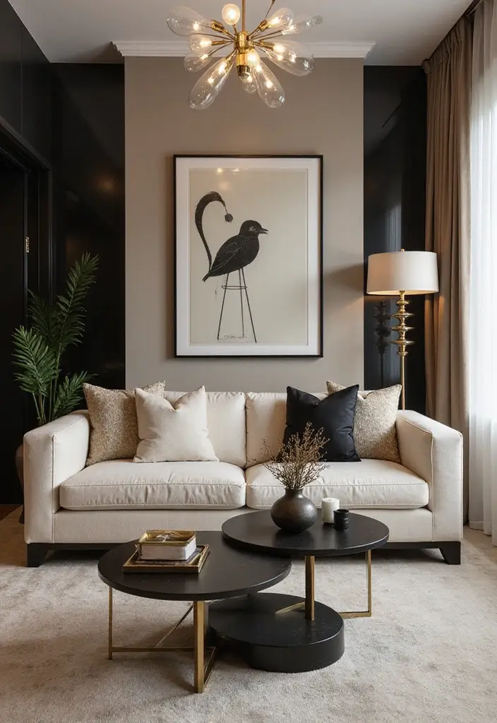 50 Beige and Black Living Room Ideas That Look Sleek and Modern - 10. Glamorous Touches