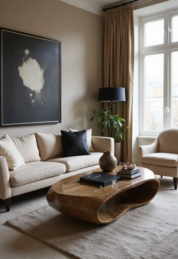 50 Beige and Black Living Room Ideas That Look Sleek and Modern - 23. Eye-Catching Coffee Tables