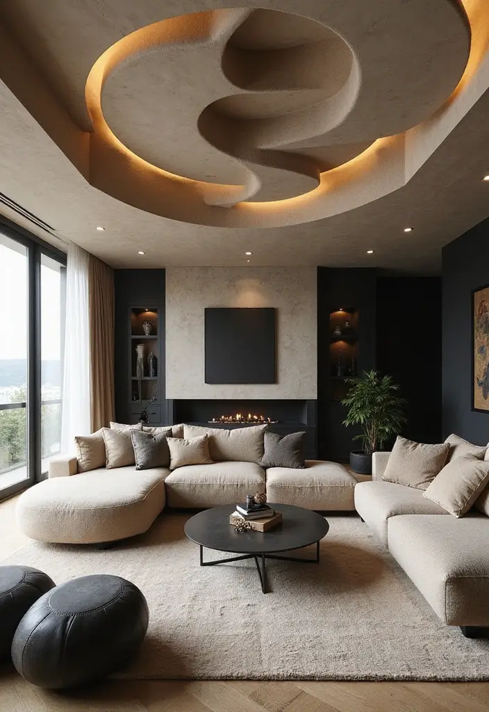 50 Beige and Black Living Room Ideas That Look Sleek and Modern - 27. Emphasizing Ceiling Design