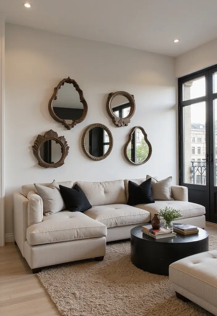 50 Beige and Black Living Room Ideas That Look Sleek and Modern - 34. Decorative Mirrors