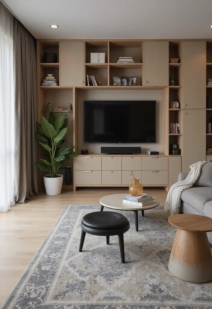 50 Beige and Black Living Room Ideas That Look Sleek and Modern - 37. Creative Storage Solutions