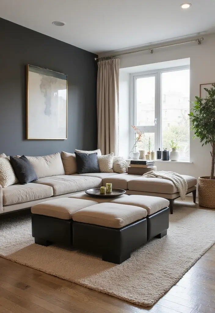 50 Beige and Black Living Room Ideas That Look Sleek and Modern - 40. Innovative Storage Ottomans