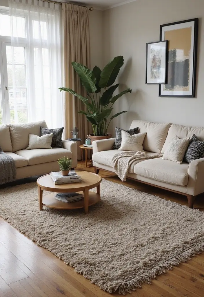 50 Beige and Black Living Room Ideas That Look Sleek and Modern - 41. Creating Zones with Rugs