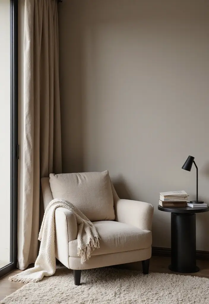 50 Beige and Black Living Room Ideas That Look Sleek and Modern - 9. Cozy Reading Nook