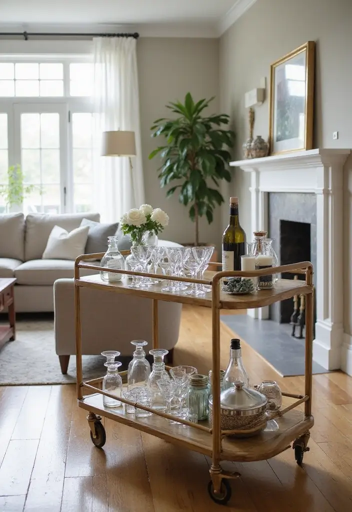 50 Big Living Room Ideas to Make the Most of Your Spacious Home 12 50 Big Living Room Ideas to Make the Most of Your Spacious Home - 12. Stylish Bar Cart