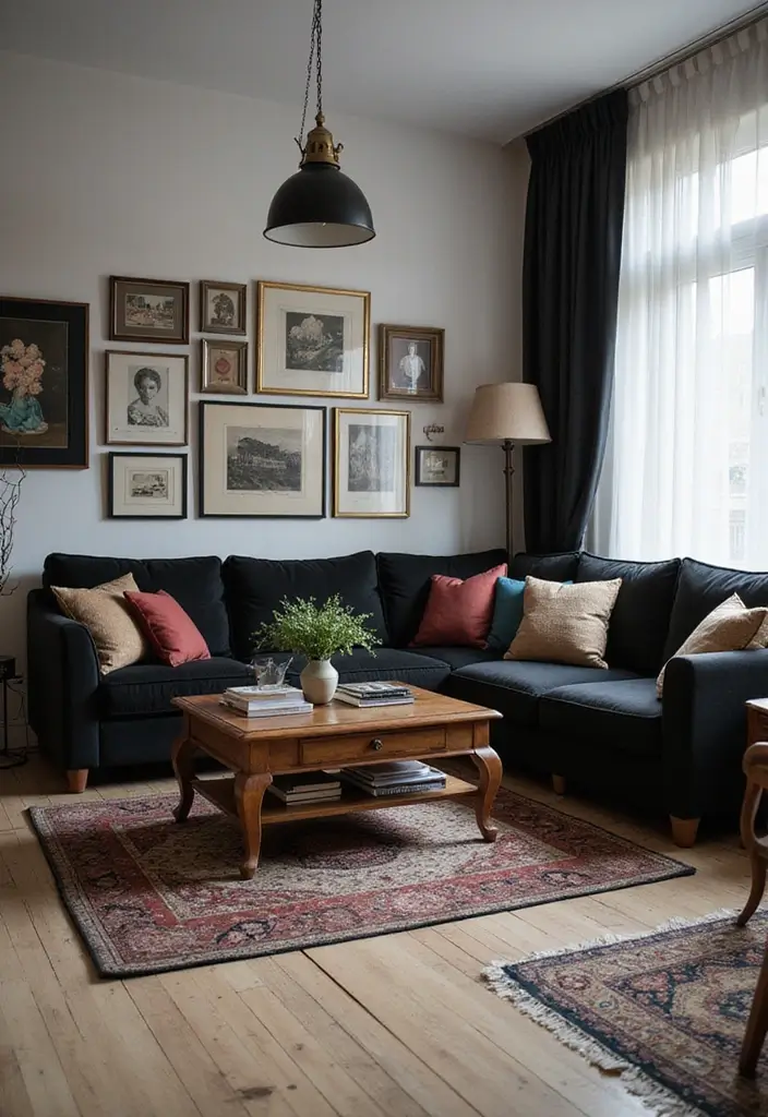 50 Black Furniture Living Room Ideas That Add Sophistication - 14. Vintage Charm