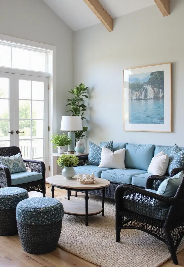 50 Black Furniture Living Room Ideas That Add Sophistication - 15. Coastal Retreat