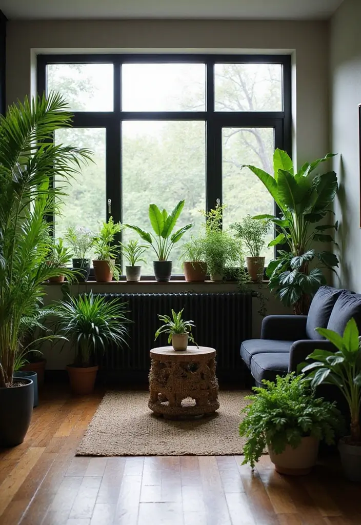 50 Black Furniture Living Room Ideas That Add Sophistication - 17. Urban Jungle