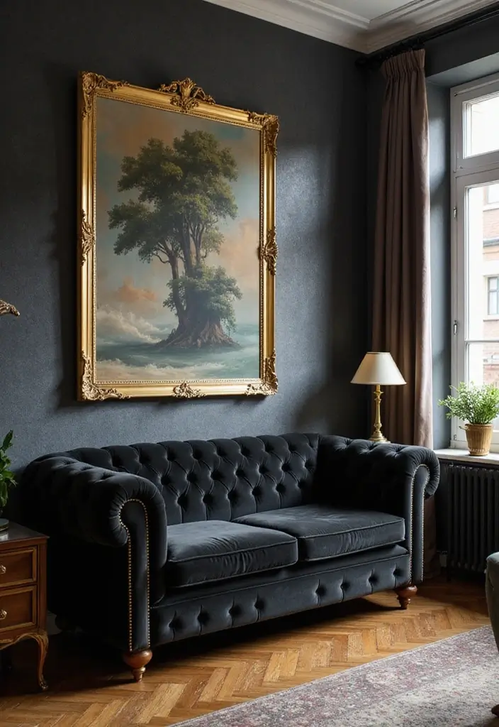 50 Black Furniture Living Room Ideas That Add Sophistication - 48. Vintage Glam