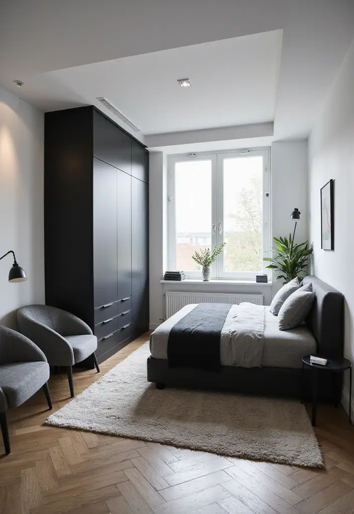 50 Black and Grey Bedroom Ideas That Look Bold and Modern 10 50 Black and Grey Bedroom Ideas That Look Bold and Modern - 10. Compact Furniture Designs