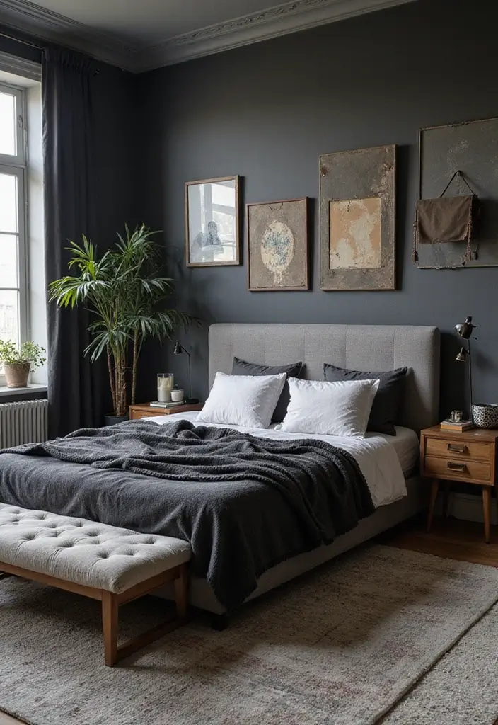 50 Black and Grey Bedroom Ideas That Look Bold and Modern 14 50 Black and Grey Bedroom Ideas That Look Bold and Modern - 14. Mixing Old and New