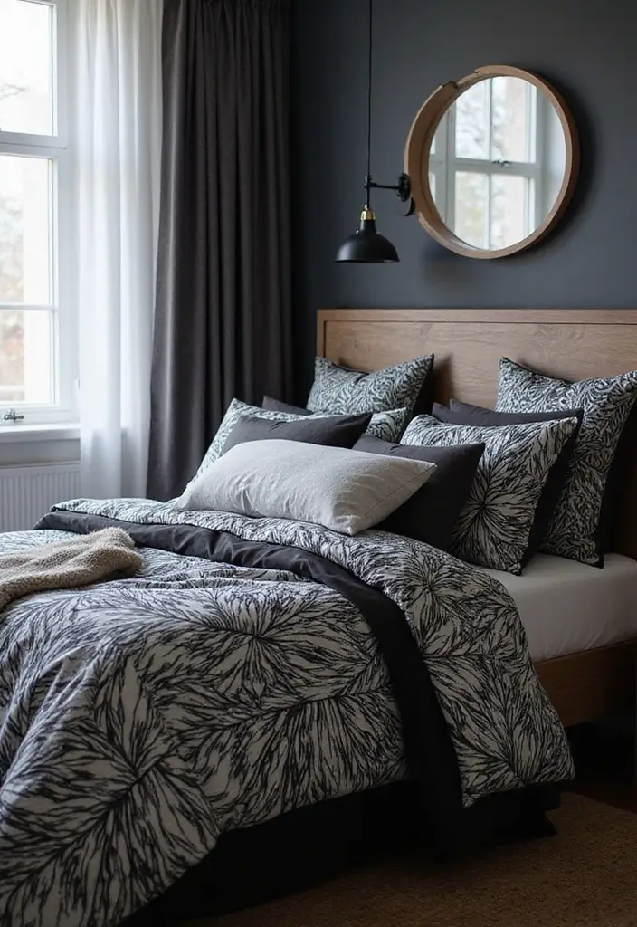 50 Black and Grey Bedroom Ideas That Look Bold and Modern 16 50 Black and Grey Bedroom Ideas That Look Bold and Modern - 16. Contemporary Patterns