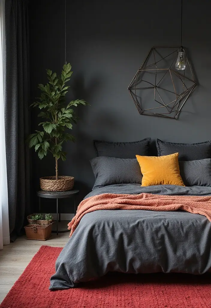 50 Black and Grey Bedroom Ideas That Look Bold and Modern 23 50 Black and Grey Bedroom Ideas That Look Bold and Modern - 21. Black and Grey with a Pop of Color