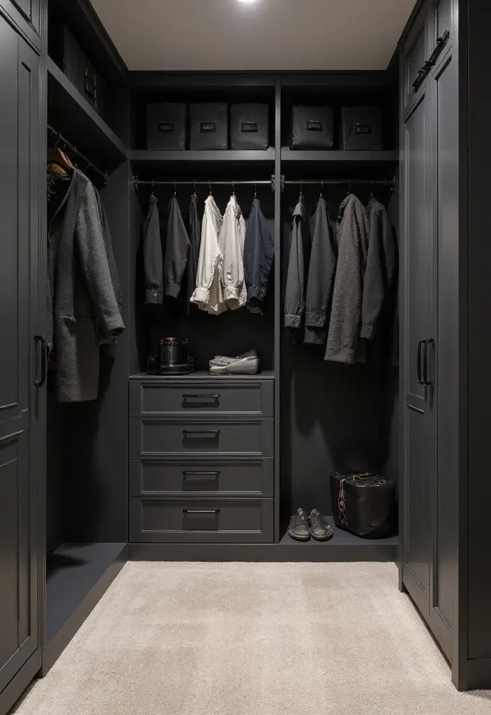 50 Black and Grey Bedroom Ideas That Look Bold and Modern 25 50 Black and Grey Bedroom Ideas That Look Bold and Modern - 23. Customized Closet Space
