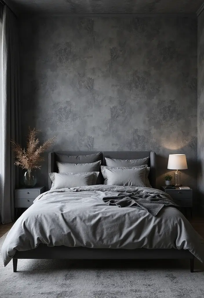 50 Black and Grey Bedroom Ideas That Look Bold and Modern 28 50 Black and Grey Bedroom Ideas That Look Bold and Modern - 26. Textured Wallpaper