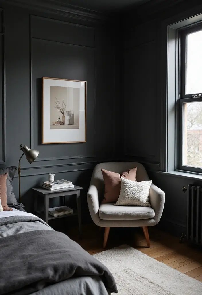 50 Black and Grey Bedroom Ideas That Look Bold and Modern 29 50 Black and Grey Bedroom Ideas That Look Bold and Modern - 27. Cozy Reading Nook
