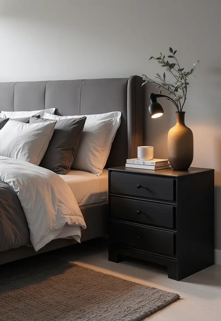 50 Black and Grey Bedroom Ideas That Look Bold and Modern 33 50 Black and Grey Bedroom Ideas That Look Bold and Modern - 31. Unique Nightstands