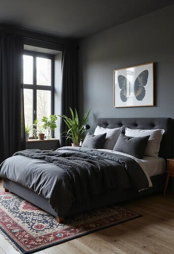 50 Black and Grey Bedroom Ideas That Look Bold and Modern 41 50 Black and Grey Bedroom Ideas That Look Bold and Modern - 37. Playful Patterns in Accents