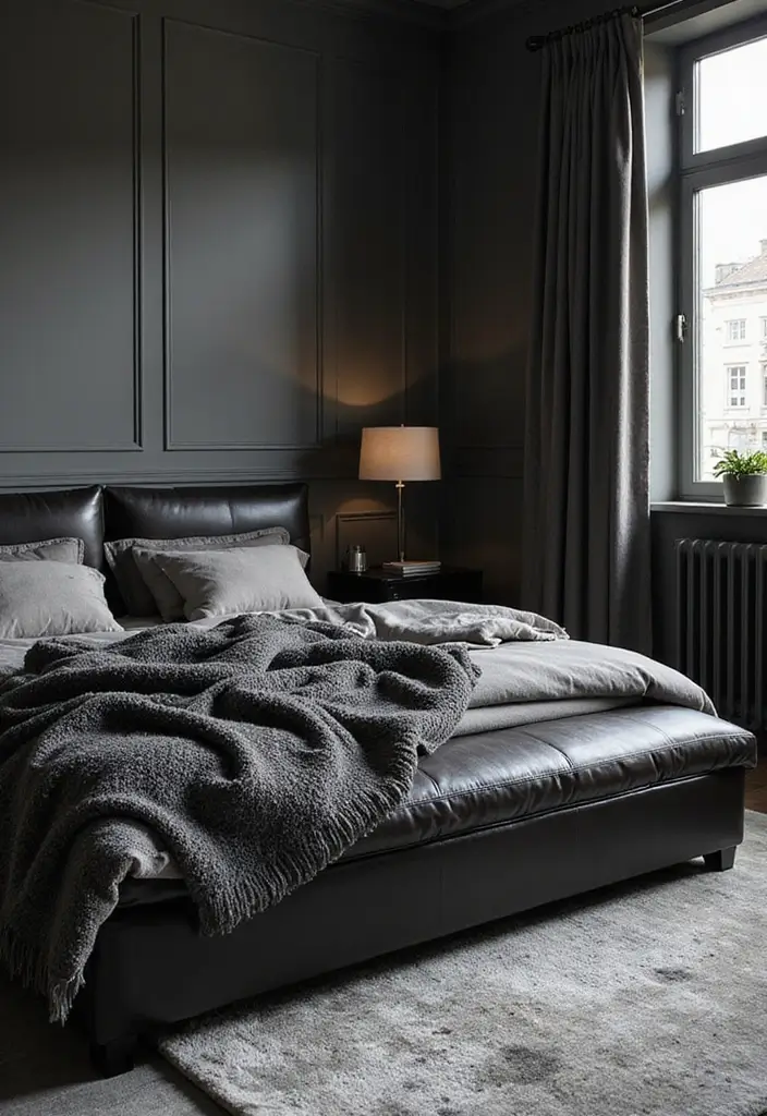 50 Black and Grey Bedroom Ideas That Look Bold and Modern 43 50 Black and Grey Bedroom Ideas That Look Bold and Modern - 39. Mixing Textures for Interest